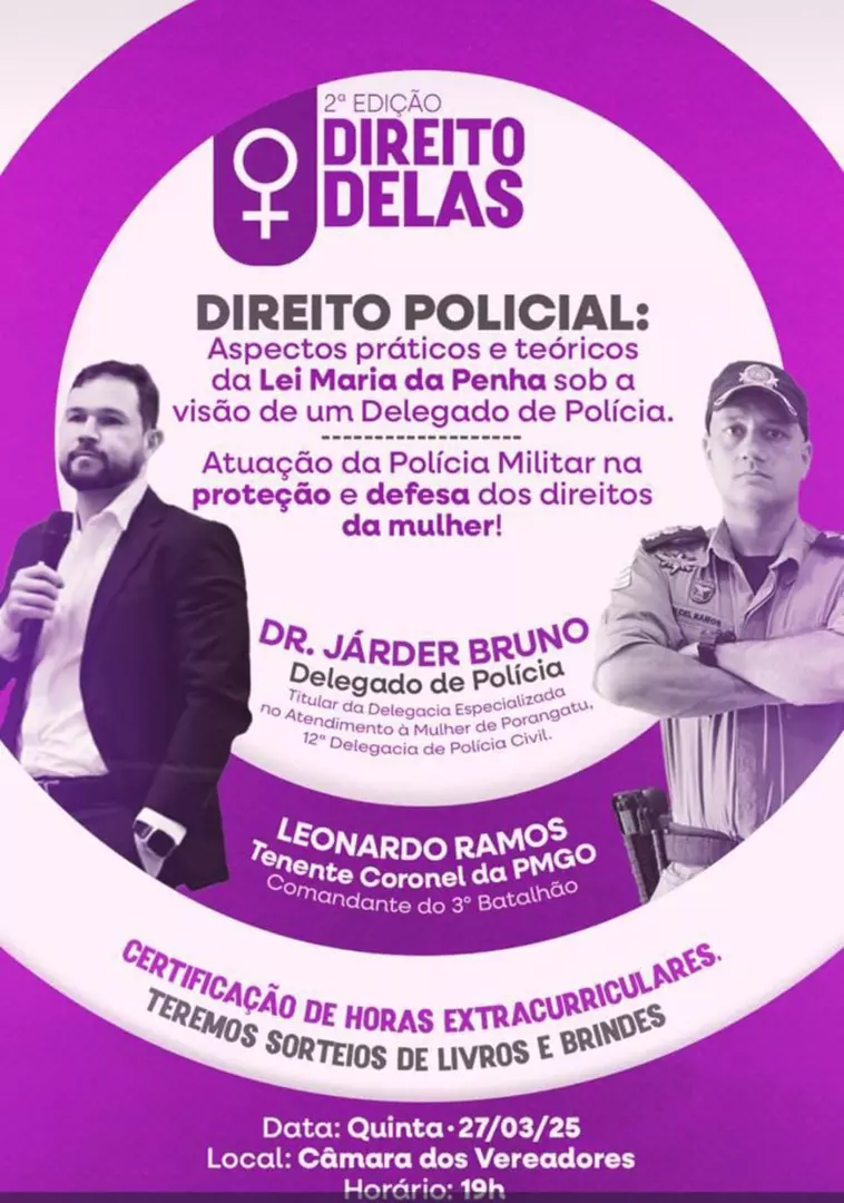 DIREITO DELAS: TEMA DO EVENTO DESTE DIA 27 DE MARÇO EM PORANGATU